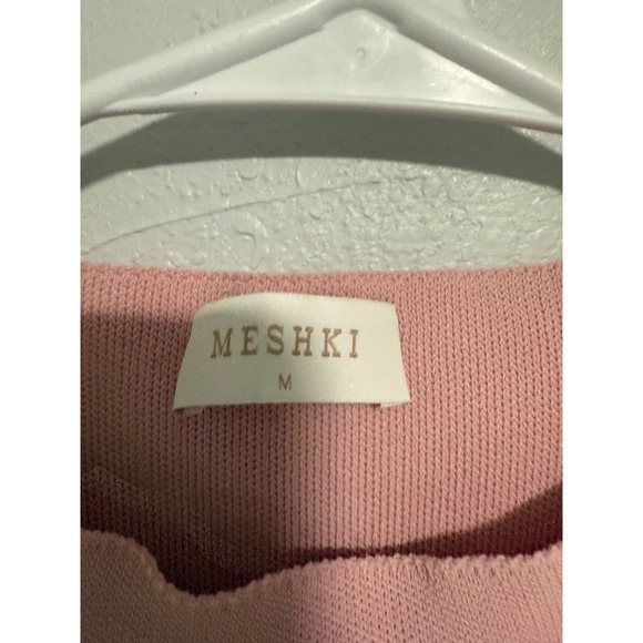 Meshki Pink Dress Tiered Ruffle Lace Trim Mini Short Sleeveless Casual - Picture 7 of 7